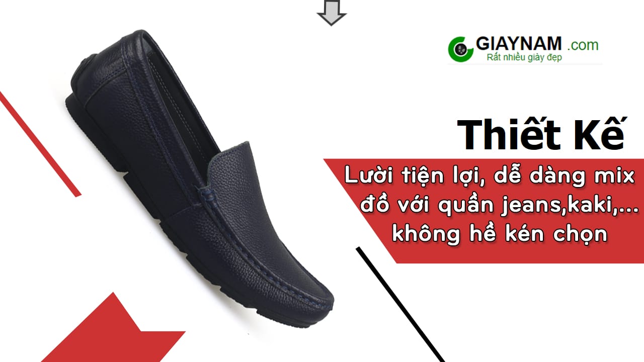 Giày lười nam da bò màu xanh sẫm GL401X